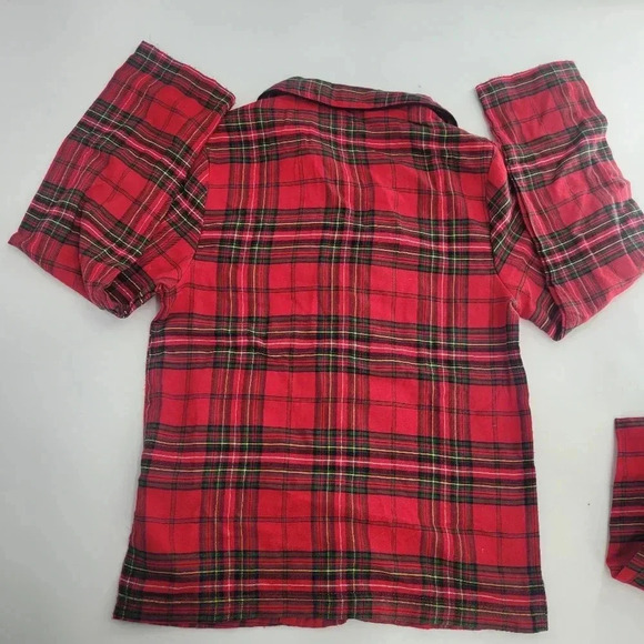 bee & willow Christmas pajamas kids size 8-10 Medium red green plaid - Picture 7 of 12